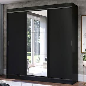 Guarda-Roupa Casal Madesa Istambul 3 Portas de Correr com Espelho 3 Gavetas - Preto