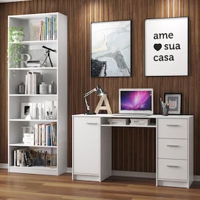 Escrivaninha Madesa Alaska + Estante Livreiro 6908 - Branco