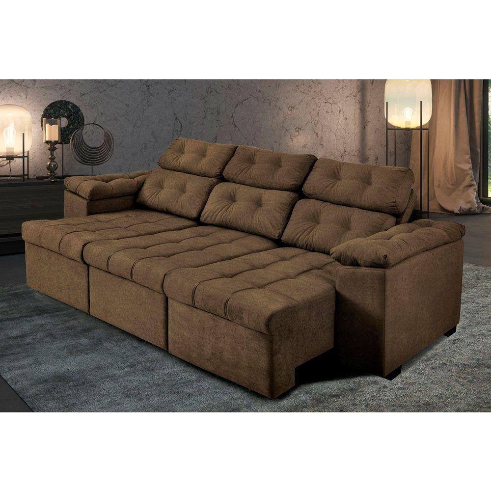 Sofa italo 250cm retratil reclinavel suede velu cinza Casas Bahia