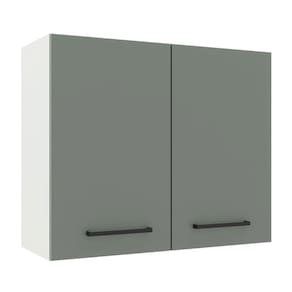 Armário Aéreo Madesa Agata 80 cm 2 Portas Branco e Cinza