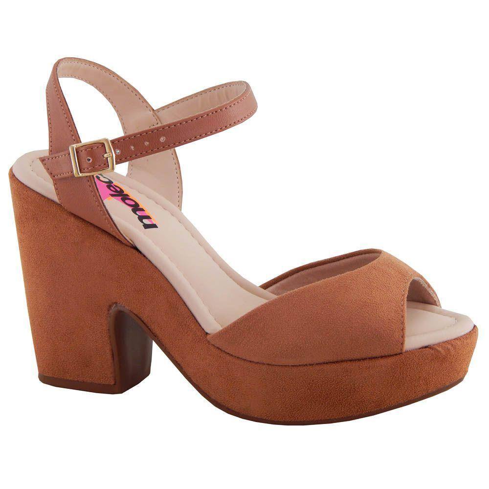 Sandália Moleca Salto Grosso Meia Pata Camurça Marrom 5292.701 | Casas Bahia