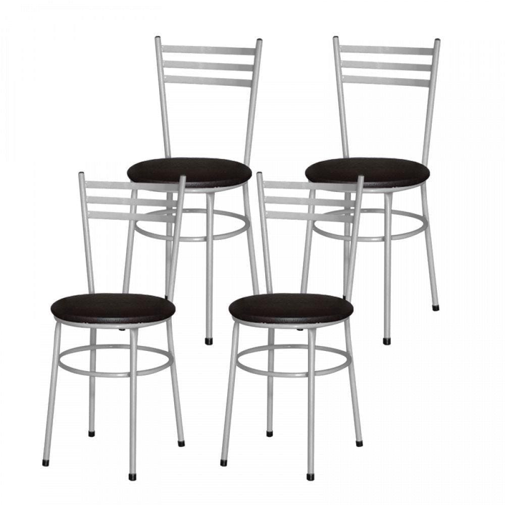 4 Cadeiras Epoxi Prata Para Cozinha Marrom