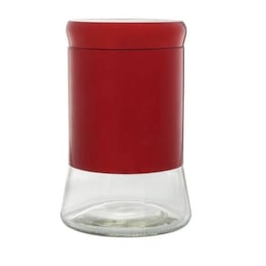 Pote Hermetico 1,4L Vidro Com Tampa Inox Vermelho
