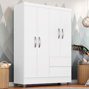 Guarda Roupa Solteiro Bruna 4 Portas Branco FF - Moveis Arapongas