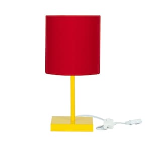 Abajur Eros Cilindrico Vermelho Base Toda Amarela Quadrada