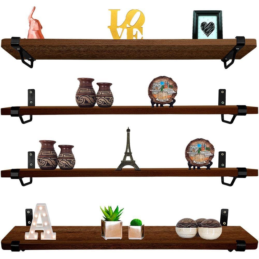 Kit Jogo 4 Prateleiras Livros Mdf Preto/villandry 60cm X 15