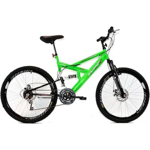 Bicicleta Aro 26 MTB 18V Full Suspention Duplo Freio a Disco Max 260 Verde