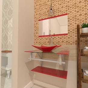 Combo 2em1 Gabinete com Cuba Retangular + Torneira Vermelho