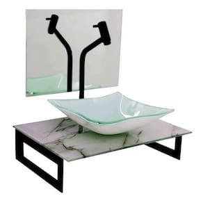Gabinete de Vidro 50cm com Cuba Quadrada Mármore Branco