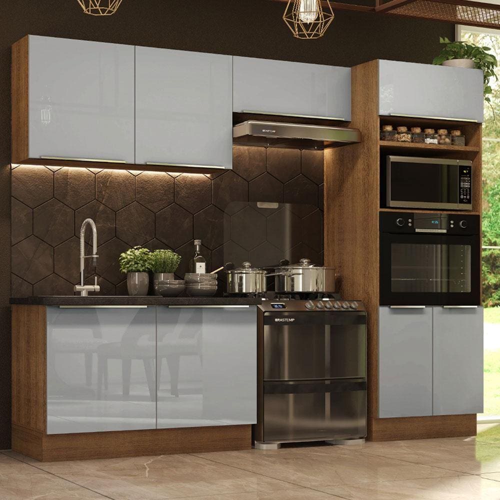 Cozinha Completa Madesa Lux 270001 com Armário e Balcão - Rustic/Cinza