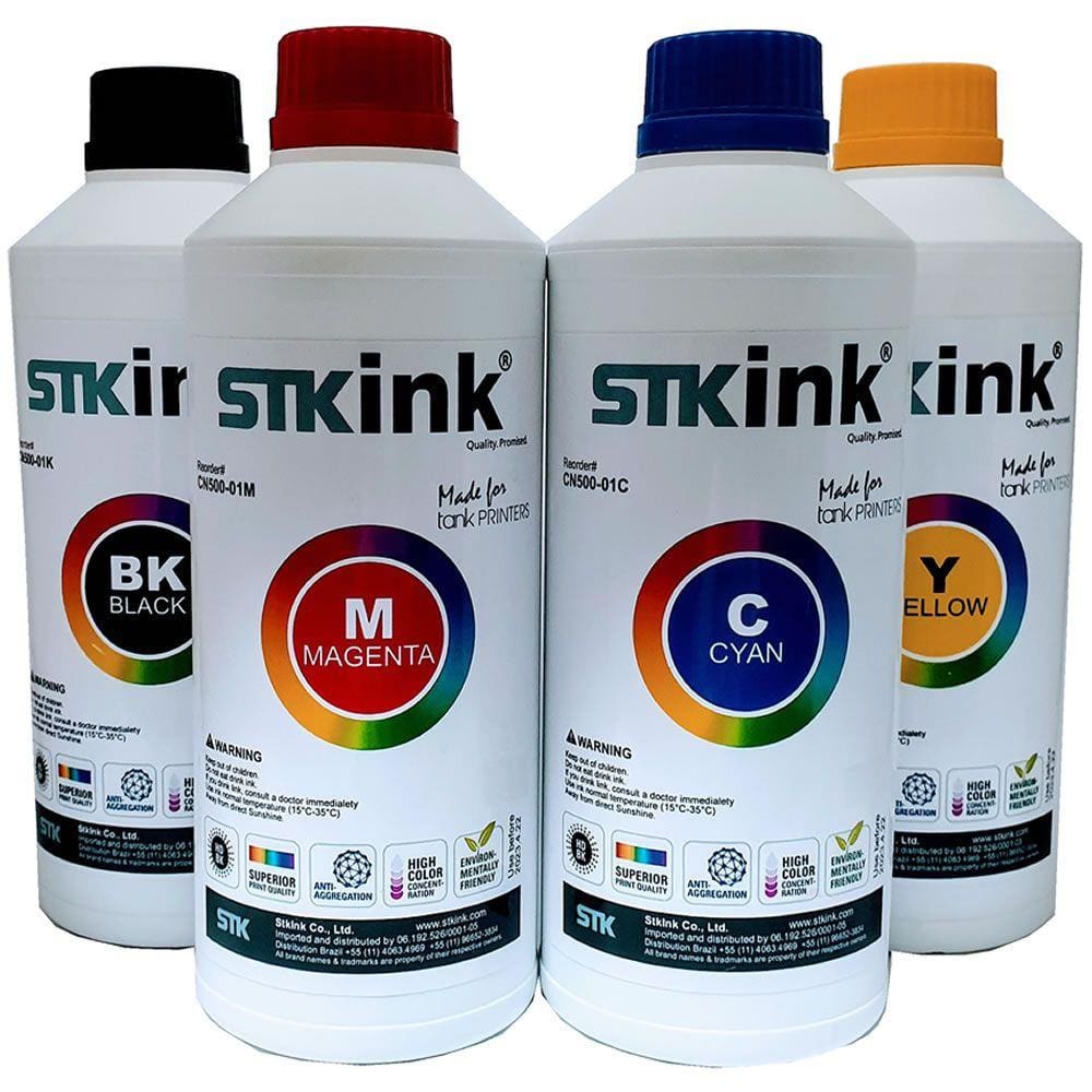 Tinta STK GT52 GT53 519 615 502 514 515 517 532 617 618 para Smart Tank HP - 1 Litro Black + 3 x 500ml Color