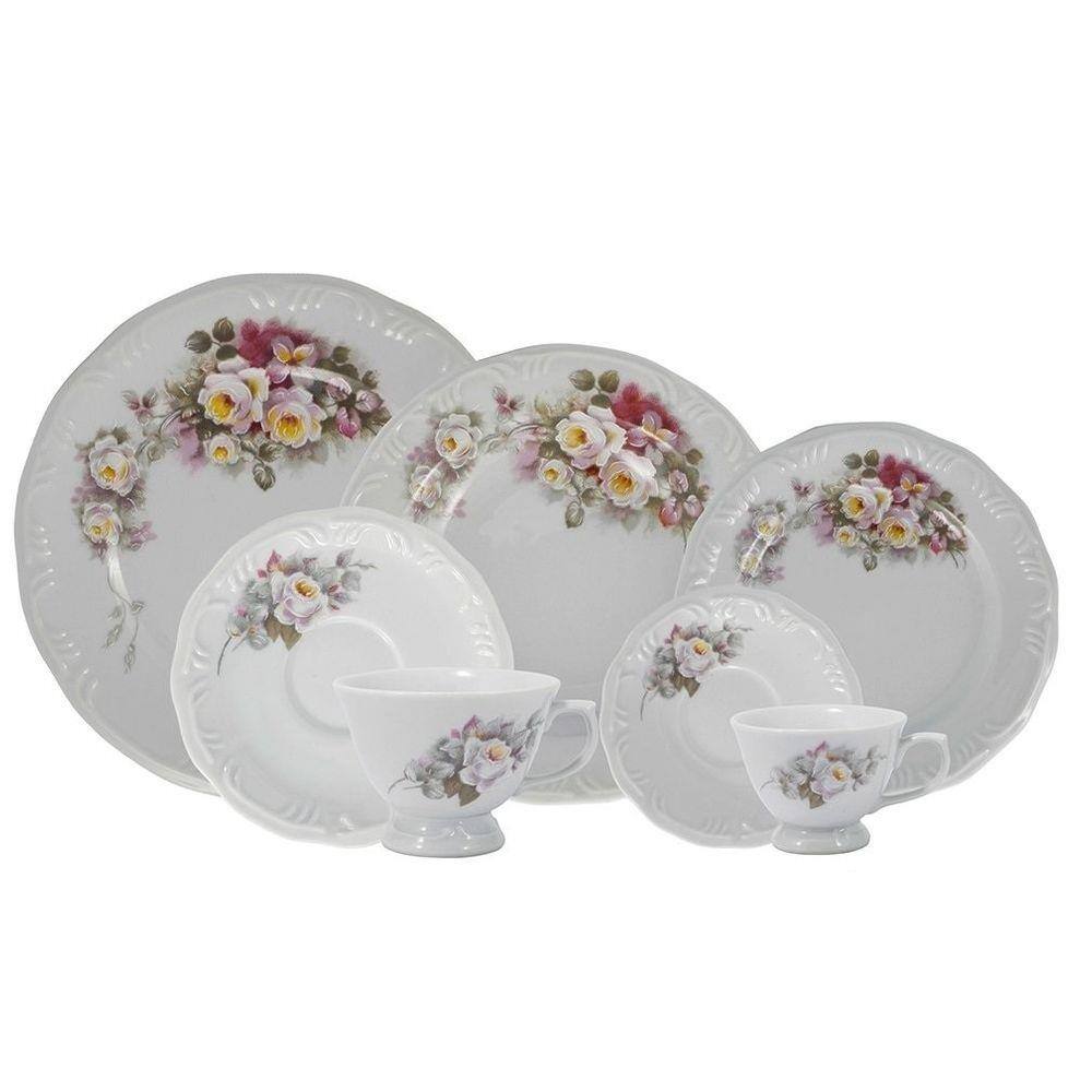 Aparelho Jantar, Chá e Café 42 Peças Porcelana Schmidt - Dec. Maitê 2264 -  SCHMIDT