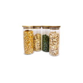Potes De Vidro P/ Mantimentos C/ Tampa Bambu Oikos - 4 Pçs