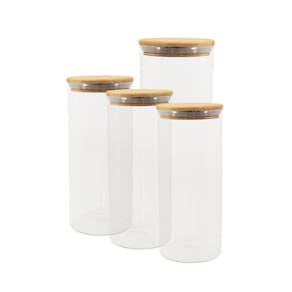 Potes De Vidro P/ Mantimentos C/ Tampa Bambu Oikos - 4 Pçs