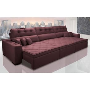 Sofá Retrátil e Reclinável 3,52m Austin com Molas no Assento Tecido Suede Velusoft Vinho