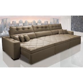 Sofá Retrátil e Reclinável 4,12m Austin com Molas no Assento Tecido Suede Velusoft Castor