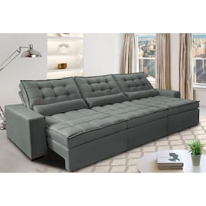 Sofá Retrátil e Reclinável 4,12m com Molas Ensacadas Cama Inbox Gold Tecido Suede Velusoft