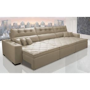 Sofá Retrátil e Reclinável 3,82m Austin com Molas no Assento Tecido Suede Velusoft Bege