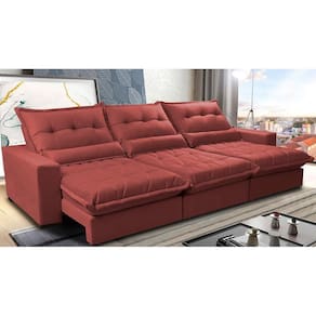 Sofá Retrátil e Reclinável 3,82m com Molas Ensacadas Cama Inbox Soft Tecido Suede Velusoft Vermelho