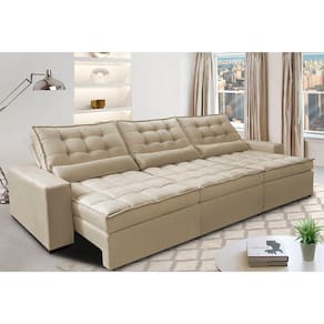 Sofá Retrátil e Reclinável 3,52m com Molas Ensacadas Cama Inbox Gold Tecido Suede Velusoft