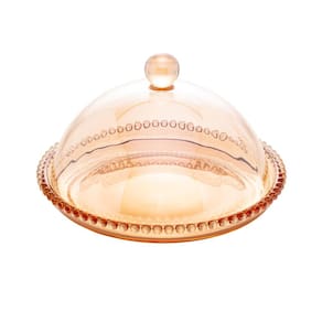 Queijeira de Cristal Clear Bolinha com Tampa Ambar 20 x 12cm