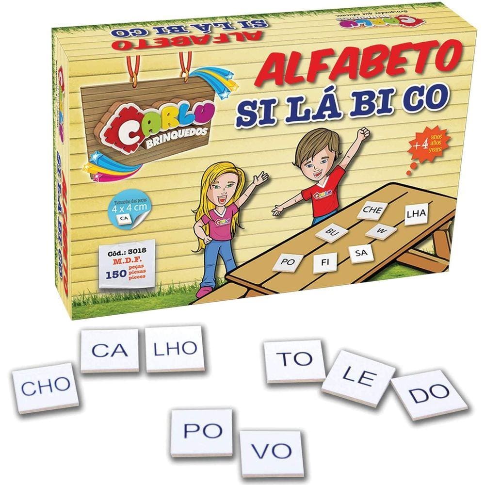 Brinquedo Jogo Pedagógico Alfabeto Silábico 150 Peças Em Madeira