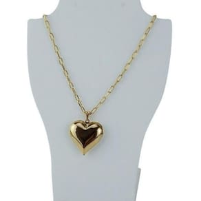 Colar Pingente Feminino Coração Folheado Ouro Barato Nfe