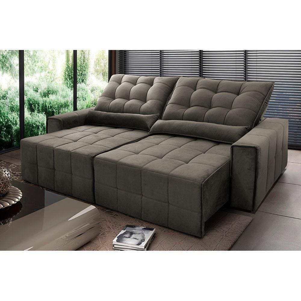 Sofá Retrátil Reclinável Alaska 2,70m Suede Velut Tabaco c/ Molas no Assento - King House