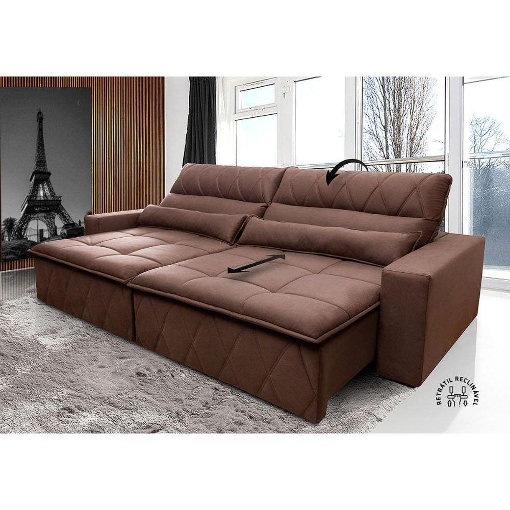 Sofá Retrátil/Reclinável Amsterdam 2,30m Suede Velut Tabaco c/ Molas no Assento - King House