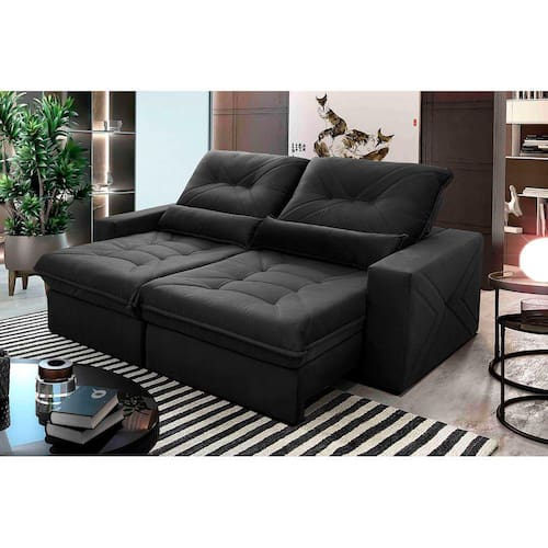 Sofá Retrátil Reclinável Sevilha 3,00m Suede Velut Cinza c/ Molas Ensacadas - King House Menor preço em Sofá Retrátil Reclinável Sevilha 3,00m Suede Velut Cinza c/ Molas Ensacadas - King House