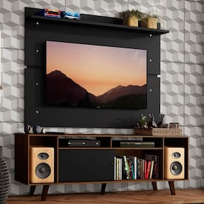 Rack Madesa Cancun com Pés e Painel para TV até 65 Polegadas - Rustic/Preto 7KD8