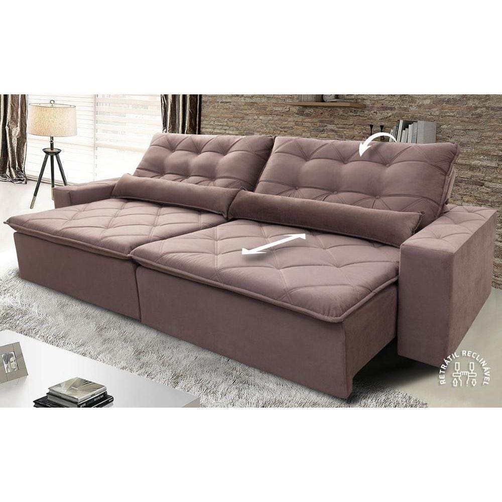 Sofá Retrátil/Reclinável Islândia 2,70m Suede Velut Tabaco c/ Molas no Assento - King House
