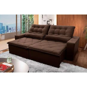 Sofá Retrátil Reclinável Islândia 2,70m Suede Velut Marrom c/ Molas no Assento - King House