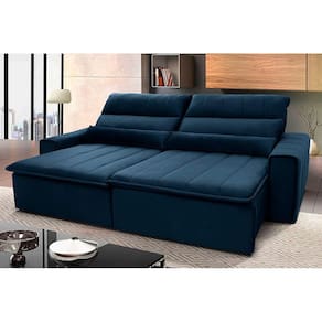 Sofá Retrátil Reclinável Patagônia 2,30m Suede Velut Azul Marinho c/ Molas no Assento - King House