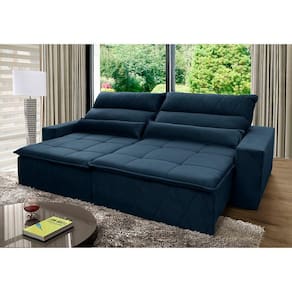 Sofá Retrátil Reclinável Amsterdam 3,00m Suede Velut Azul Marinho c/ Molas no Assento - King House