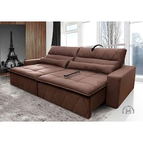 Sofá Retrátil/Reclinável Amsterdam 3,00m Suede Veludo Tabaco c/ Molas no Assento - King Kong
