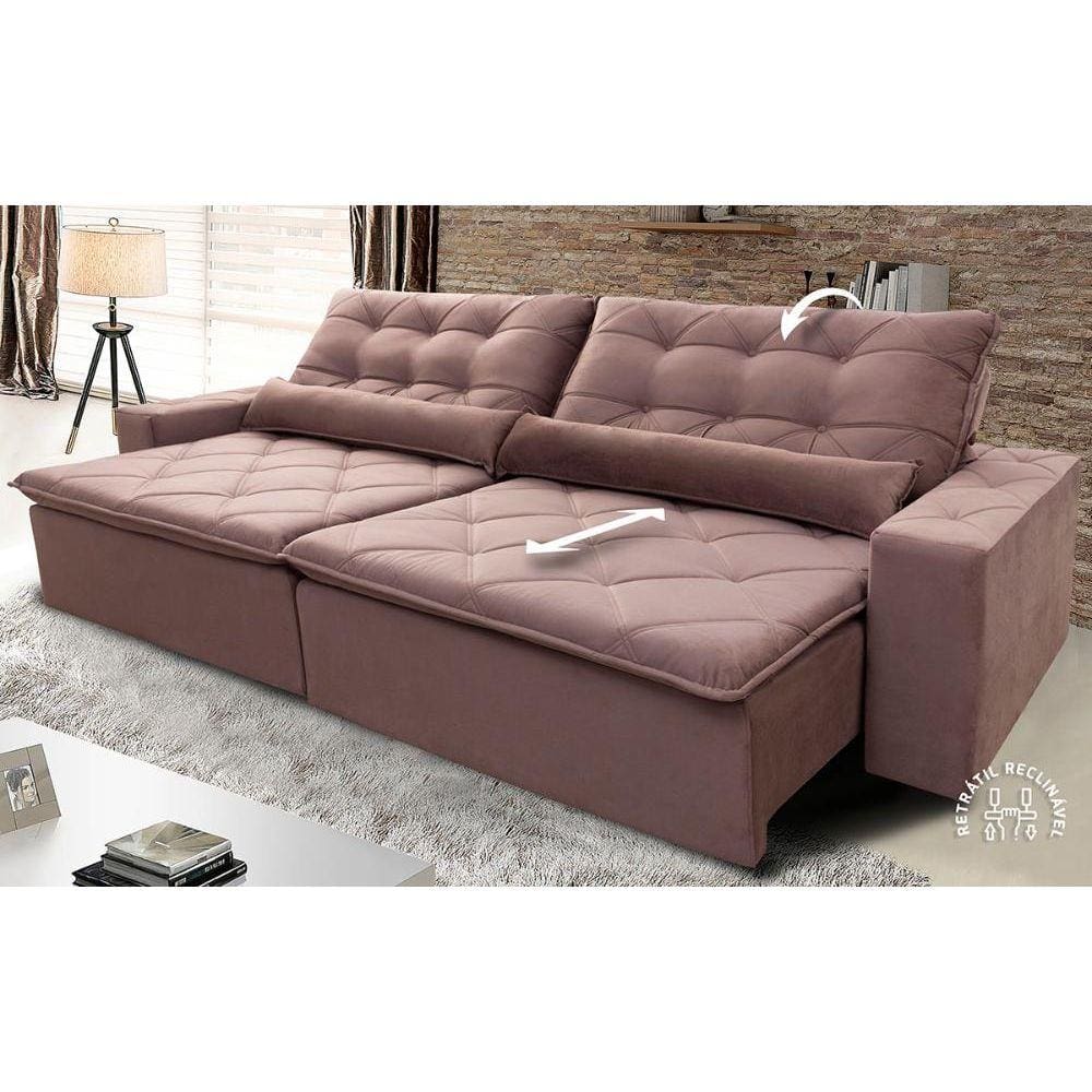 Sofá Retrátil/Reclinável Islândia 2,10m Suede Velut Tabaco c/ Molas no Assento - King House