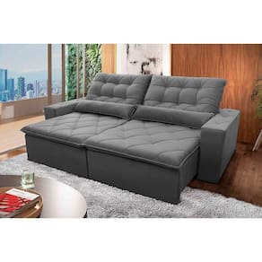 Sofá Retrátil Reclinável Islândia 2,30m Suede Velut Cinza c/ Molas no Assento - King House