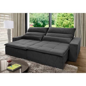 Sofá Retrátil Reclinável Amsterdam 3,00m Suede Velut Cinza c/ Molas no Assento - King House