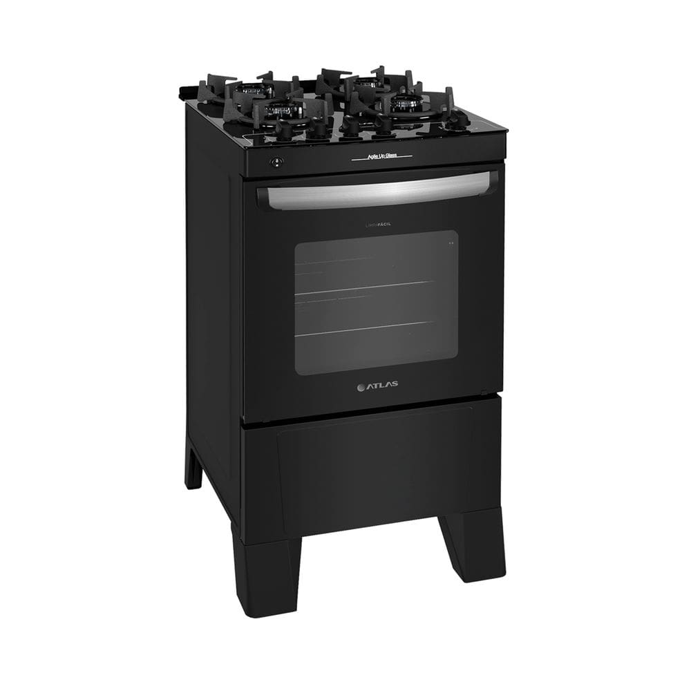 Fogão A Gás 4 Bocas Atlas Agile Up Glass Preto Automático Bivolt