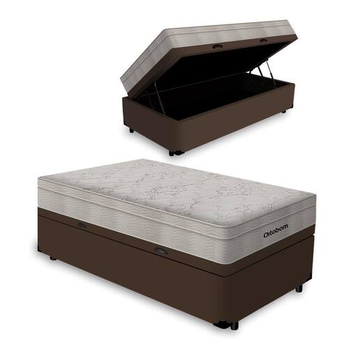 Cama Box Baú Solteiro Marrom + Colchão Molas Ensacadas - Ortobom - AirTech SpringPocket 88x188x72cm Menor preço em Cama Box Baú Solteiro Marrom + Colchão Molas Ensacadas - Ortobom - AirTech SpringPocket 88x188x72cm
