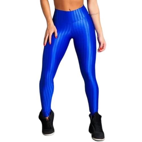 Calça Legging Feminina Fitness Listras 3D Azul