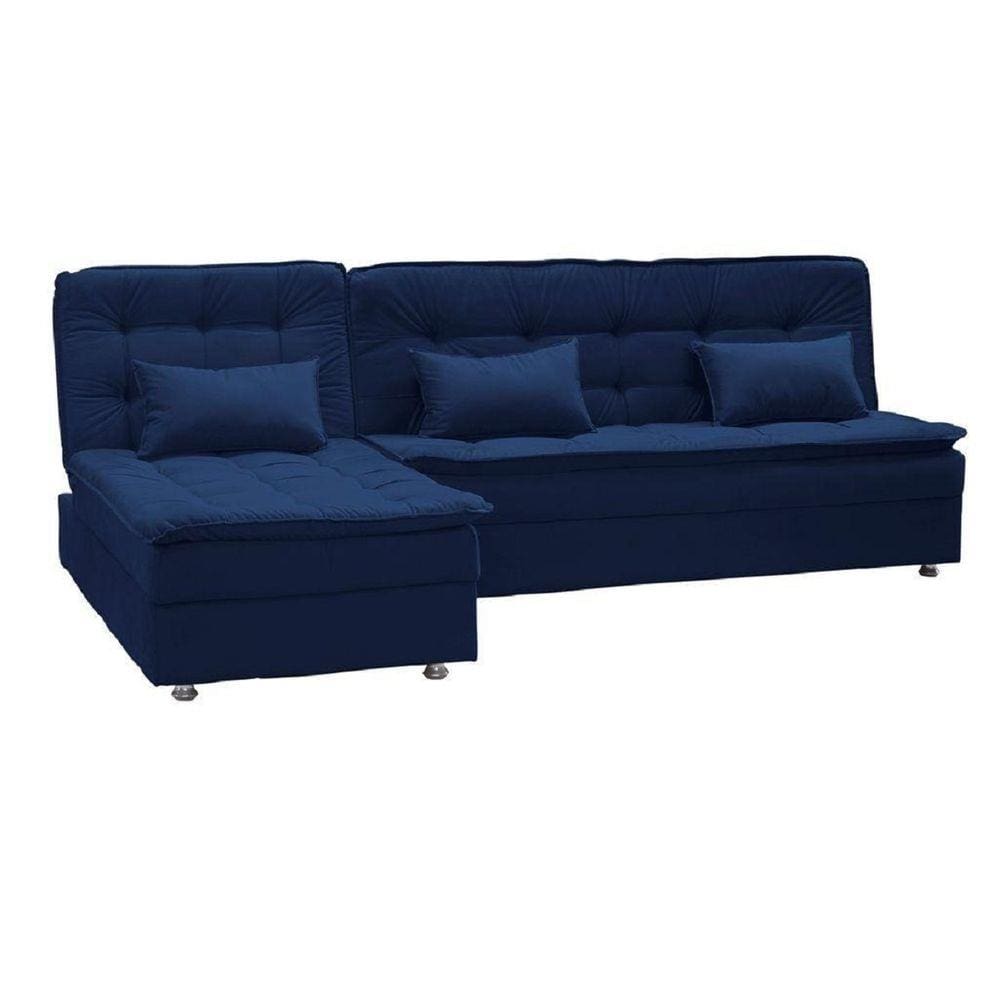 Sofá Cama Reclinavel com Chaise Penélope Azul Marinho B 254 Matrix