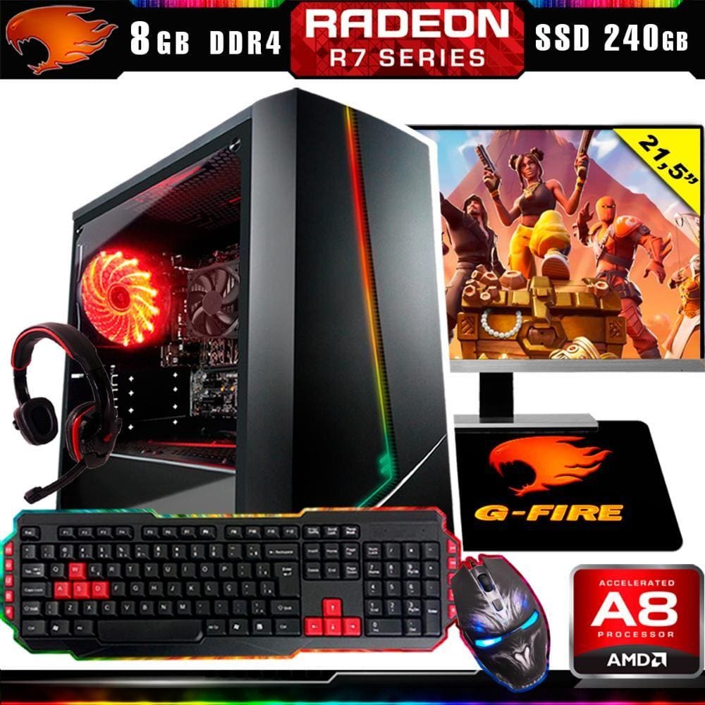 Pc Gamer Completo Kit Amd A8 3.8ghz Ssd 8gb Full Hd + Games