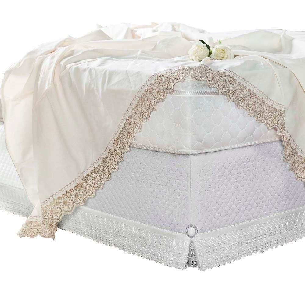 Saia de Cama Box Casal Paris Detalhe em Lese Branca