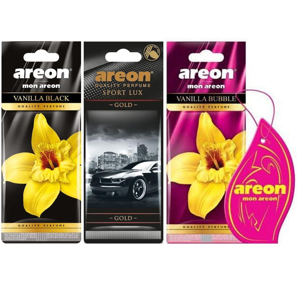 3 Perfumes Pra Carro Areon Vanilla Black, Lux Gold, V.Bubble