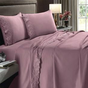 Jogo de Cama Buettner Casal 4 peças Microfibra Sonata com Aplicação de Renda Rosa