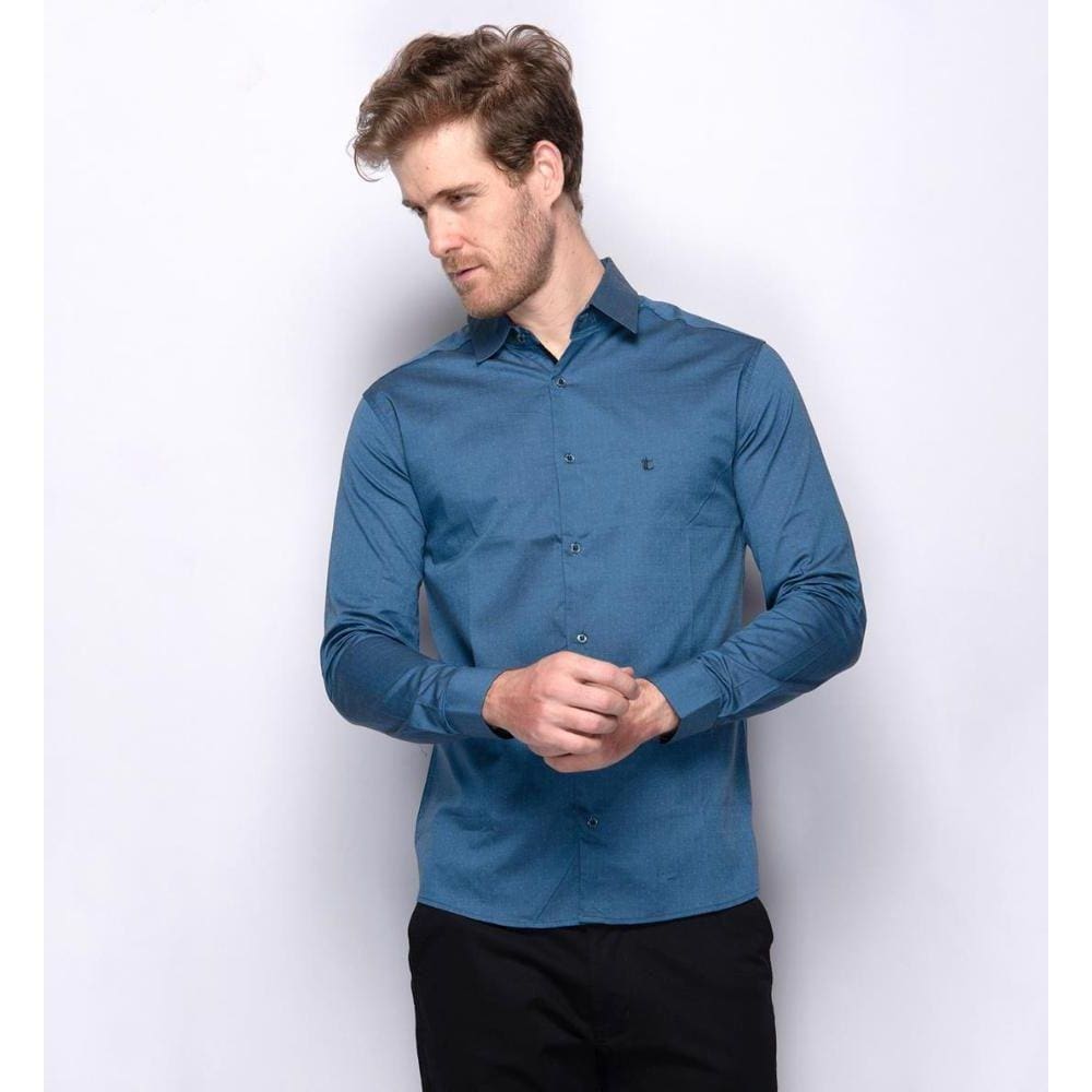 Camisa Social Masculina Slim Teodoro Jacquard Luxo 50 Fios