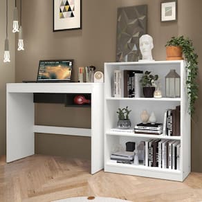 Escrivaninha Madesa Rubi + Estante Livreiro 6907 - Branco