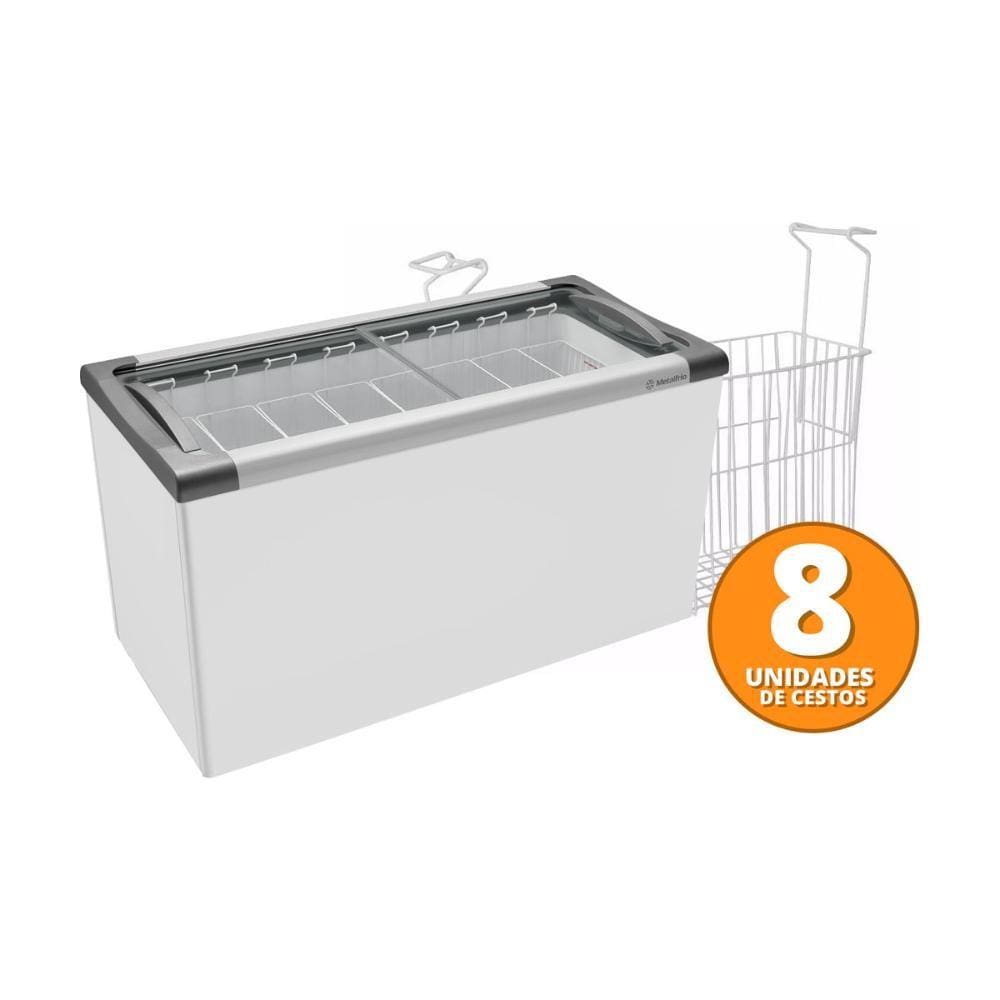 Kit - Freezer Horizontal Tampa de Vidro 318 Litros Nf40 - Metalfrio 220v + 8 Cestos Nextgen Branco